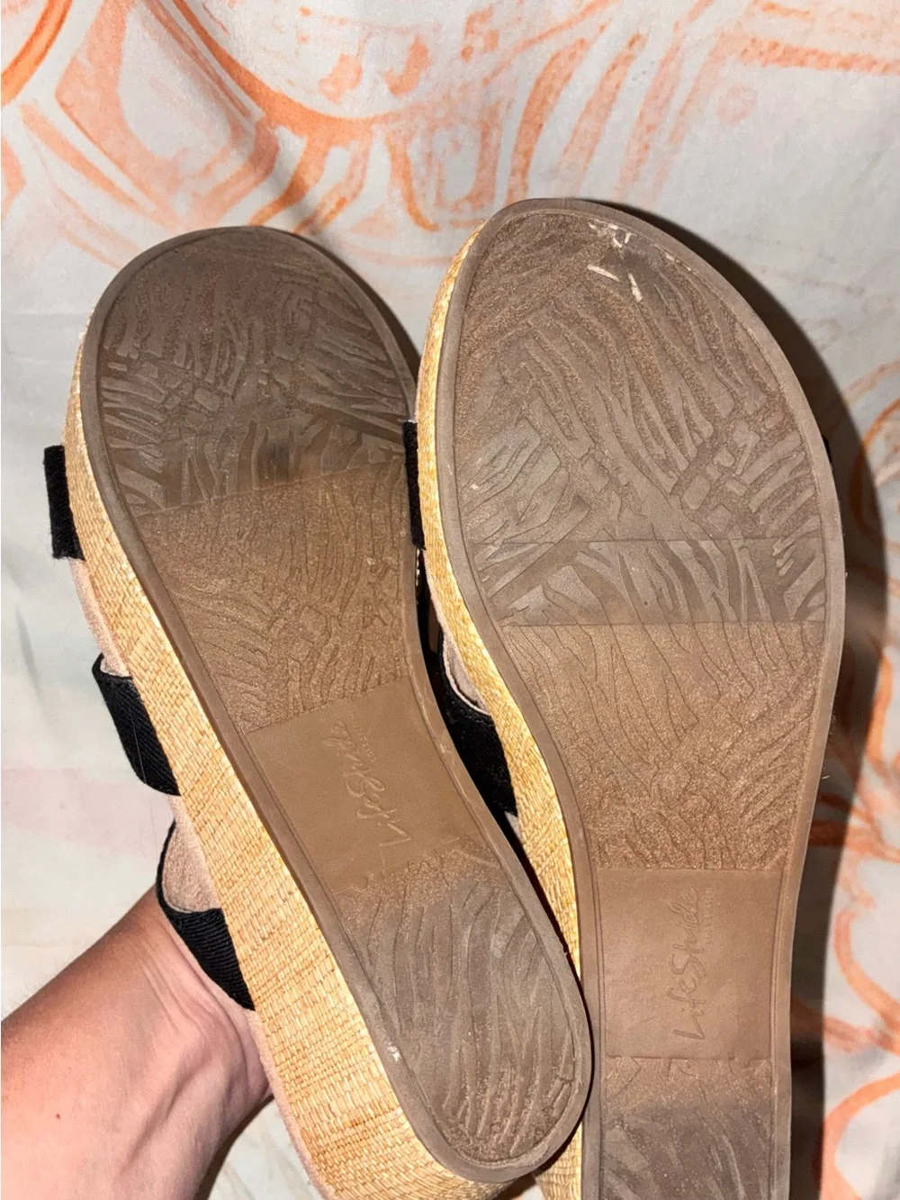 Life Stride Black Crisscross Wedge Sandals